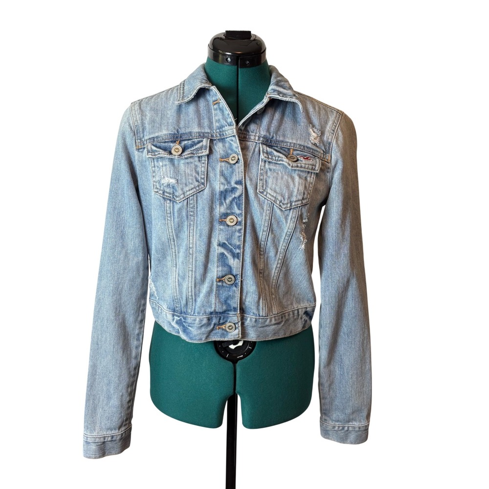 Hollister Vintage Y2K Denim Jacket Distressed Trucker‎ Size Medium 2000s Grunge